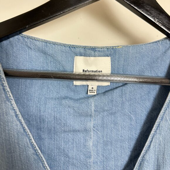 REFORMATION Sebastien Denim Midi Dress in Savannah Size US 6 NWT - Picture 5 of 12